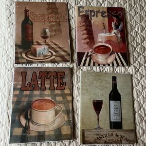 Vintage Coffee and Wine Wall Poster Art Set